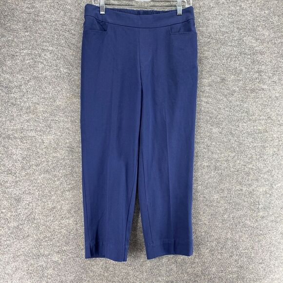 Isaac Mizrahi Dress Pants Women 10 Blue Mid Rise Pull On Pleated Elastic Waist - Picture 1 of 11